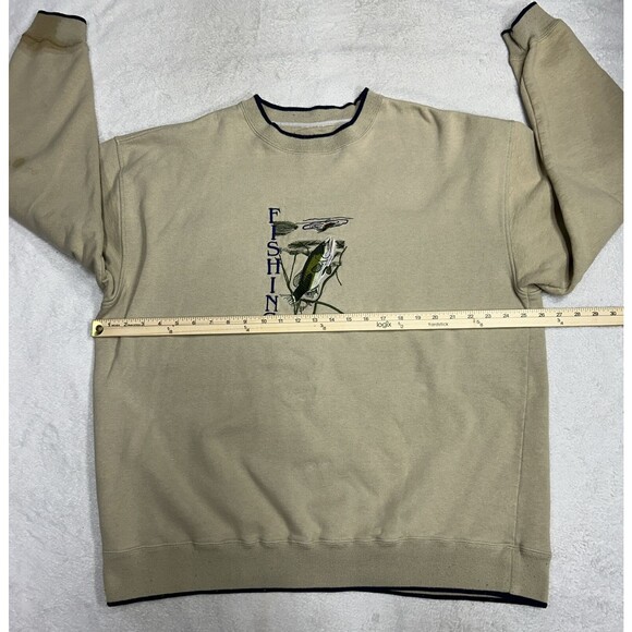 Vintage Bass Fishing Embroidered Biege Pullover Sweatshirt Men’s Size XL - Picture 5 of 8